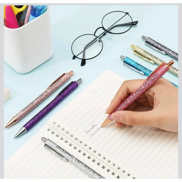 7Pcs Funny Swear Word Daily Pens Glitter Profanity Gag Gift Set Multicolored - Picture 2 of 4